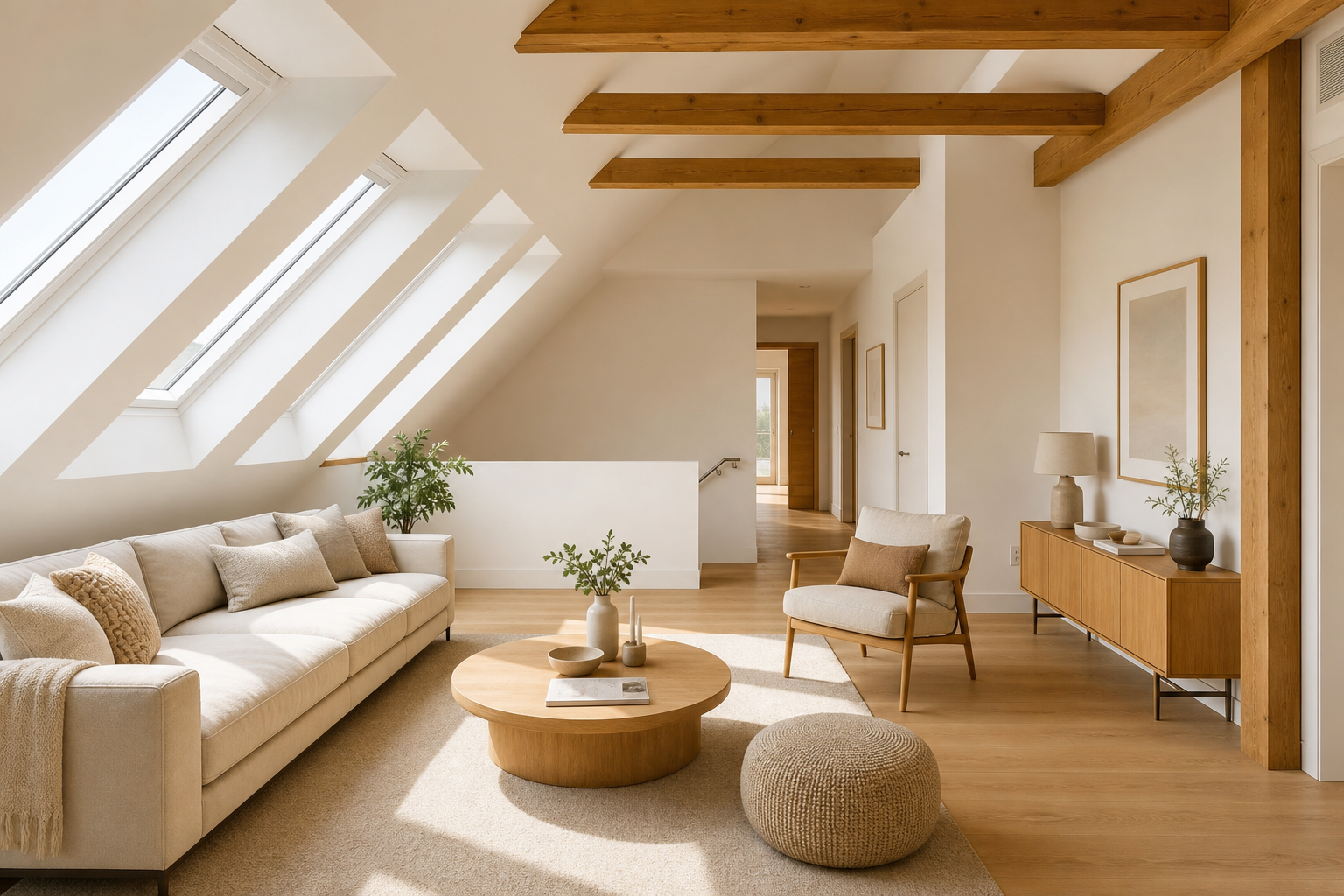 Fertig ausgebautes Dachgeschoss-Wohnzimmer als Hintergrund