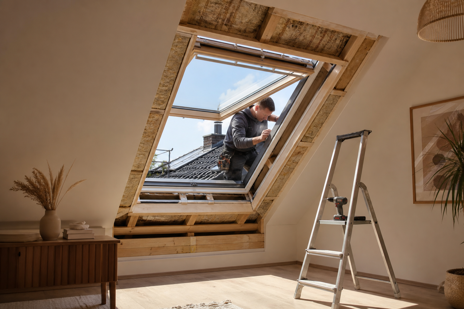Einbau eines Dachfensters für mehr Tageslicht